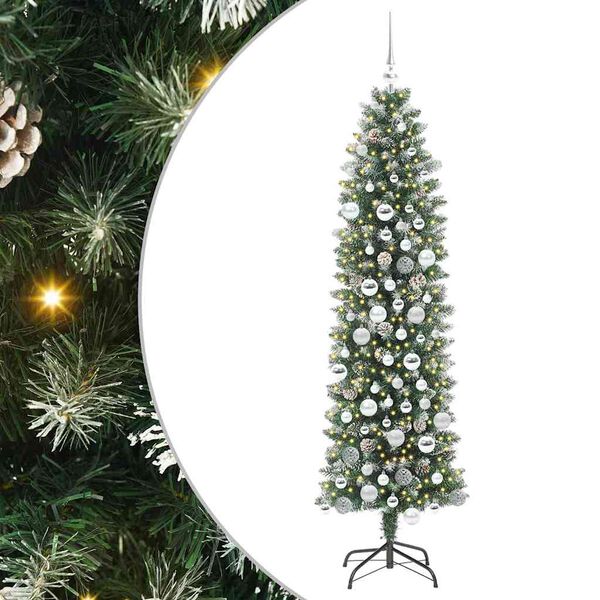 vidaXL Artificial Slim Christmas Tree Green and White 180 cm