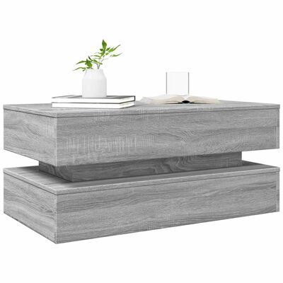 vidaXL Coffee Table with LED Lights Grey Sonoma 90x50x40 cm
