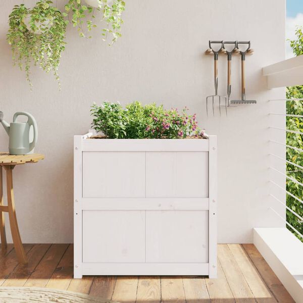 vidaXL Garden Planter White 70x70x70 cm Solid Wood Pine