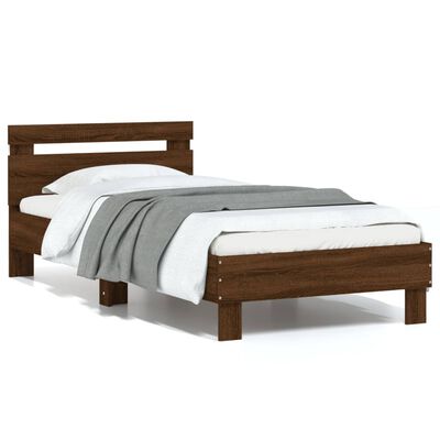 vidaXL Bed Frame with Headboard and LED Lights Brown Oak 75x190 cm Small Single