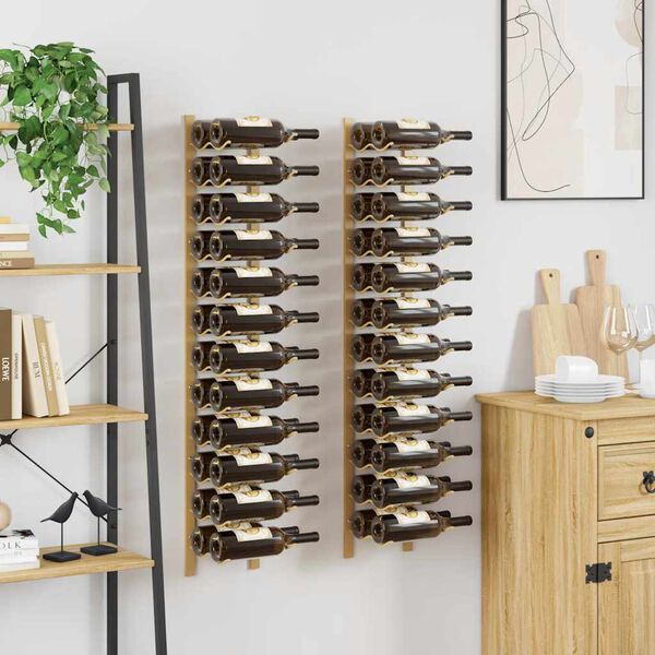 vidaXL Wall Mounted Wine Rack for 24 Bottles 2 pcs Gold Iron