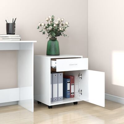 vidaXL Rolling Cabinet High Gloss White 45x38x54 cm Engineered Wood