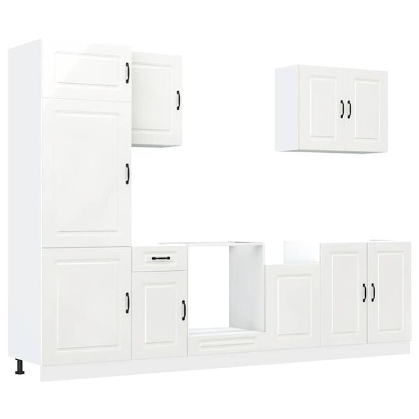 vidaXL 7 Piece Kitchen Cabinet Set Kalmar High Gloss White Engineered Wood