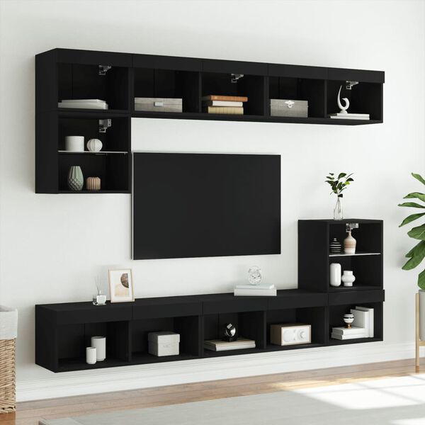 vidaXL TV Cabinets with LED Lights 2 pcs Black 80x30x30 cm