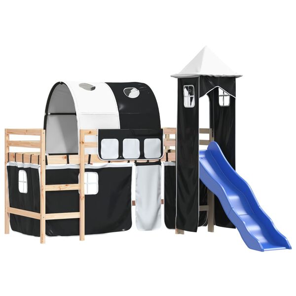 vidaXL Kids' Loft Bed with Tower without Mattress White&Black 80x200cm