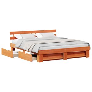 vidaXL Bed Frame with Headboard Wax Brown 200 x 200 cm Solid Pine Wood
