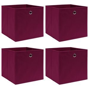 vidaXL Storage Box | Set of 4 | Dark Red | Non-woven fabric (100% polyester)