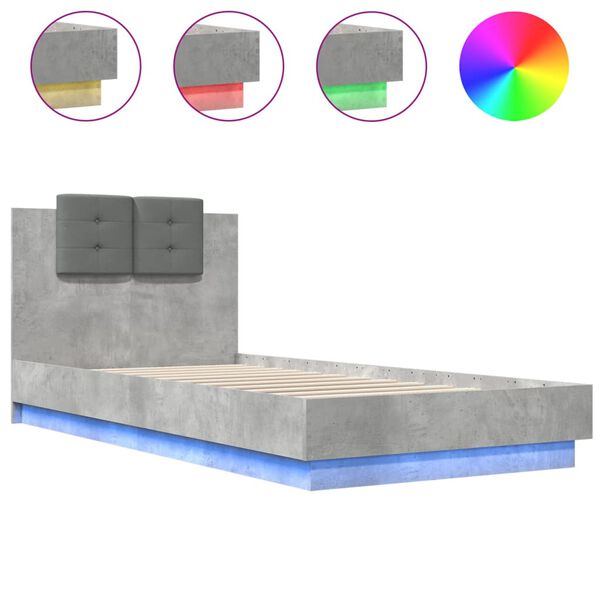 vidaXL Bed Frame with LED without Mattress Concrete Grey 90x200 cm