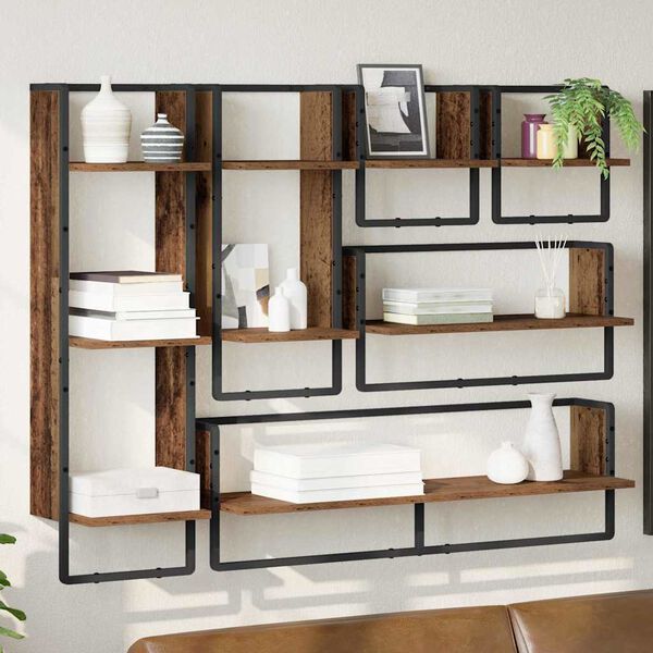 vidaXL Wall Shelf Set 6 pcs Old Wood 100 x 25 x 30 cm Engineered Wood