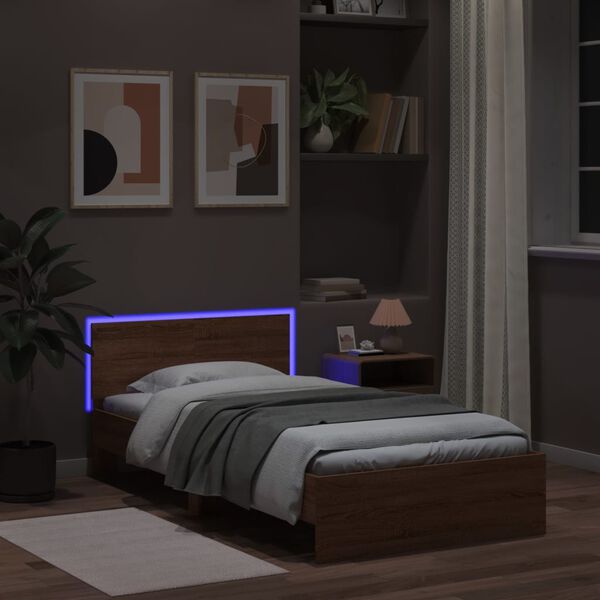 vidaXL Bed Frame without Mattress with LED Lights Brown Oak 100x200 cm