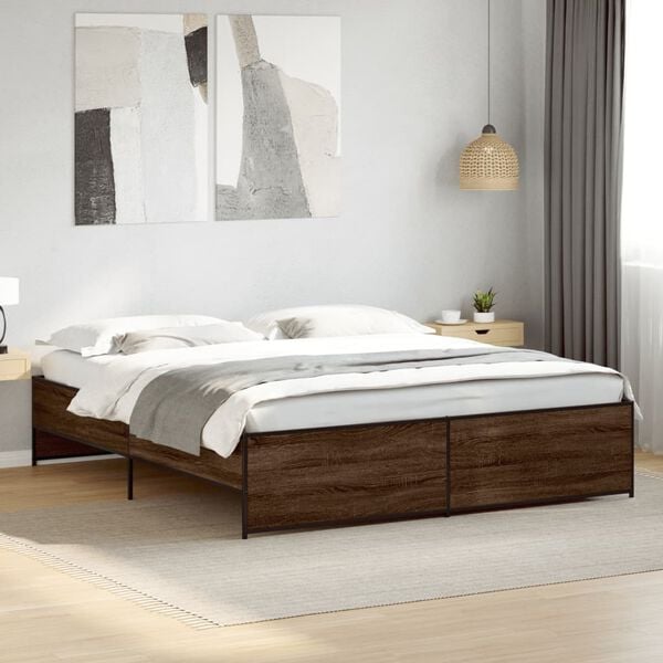 vidaXL Bed Frame without Mattress Brown Oak 180x200 cm Super King