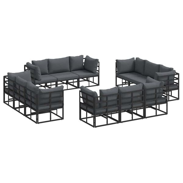 vidaXL Garden Sofa Set with Cushion 12 pcs Black Aluminium