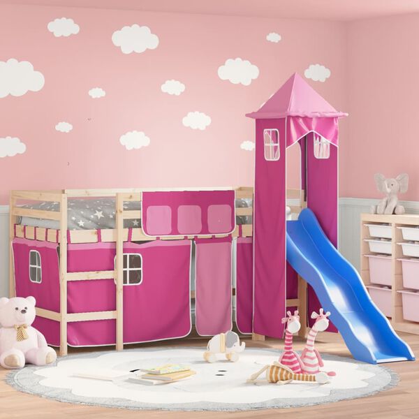vidaXL Kids' Loft Bed with Tower without Mattress Pink 90x190 cm Single
