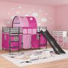 vidaXL Kids'Loft Bed Frame with Curtains, Arch, Slide Black and Pink