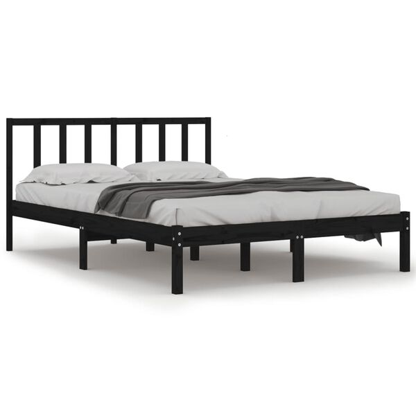 vidaXL Bed Frame without Mattress Black Solid Wood Pine 150x200 cm King Size
