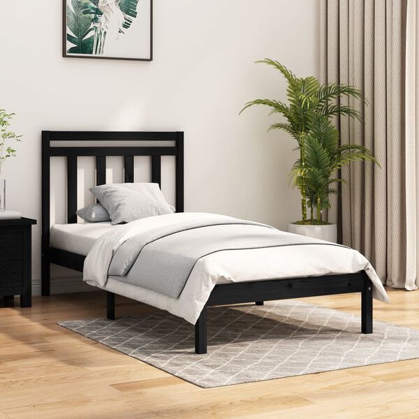 vidaXL Bed Frame without Mattress Black 75x190 cm Small Single Solid Wood