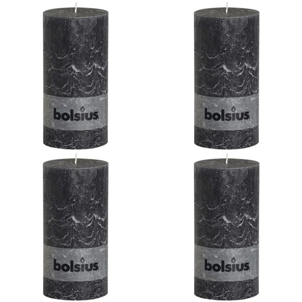 Bolsius Rustic Pillar Candle 200x100 mm Anthracite 4 pcs