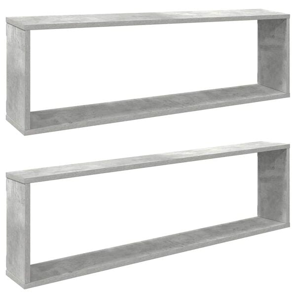 vidaXL Wall Cube Shelf 2 pcs Concrete Grey 100x15x30 cm Engineered Wood