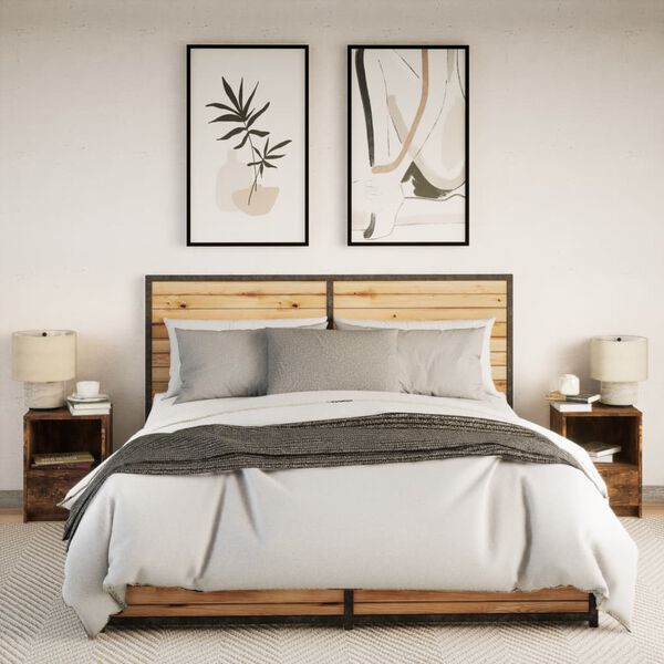 vidaXL Bedside Cabinets with LED Lights 2 pcs Smoked Oak Engineered Wood