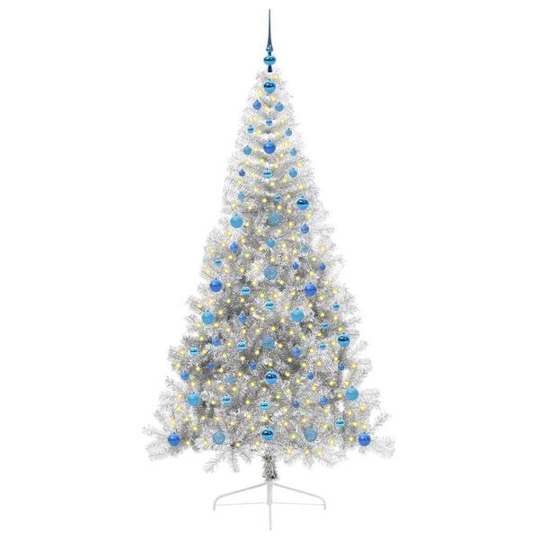 vidaXL Artificial Pre-lit Christmas Tree Silver 210 cm PET