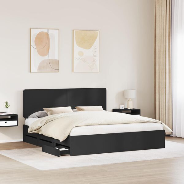 vidaXL Bed Frame with Drawer Black 200 x 200 cm Engineer Wood
