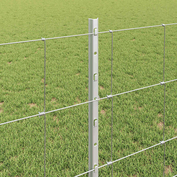 vidaXL Fence with Post Silver 0.8 x 50 m Steel