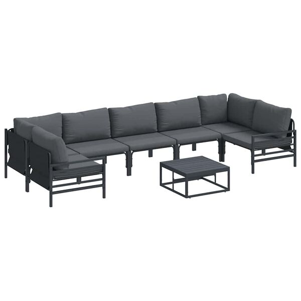 vidaXL Garden Sofa Set with Cushion 8 pcs Black Steel