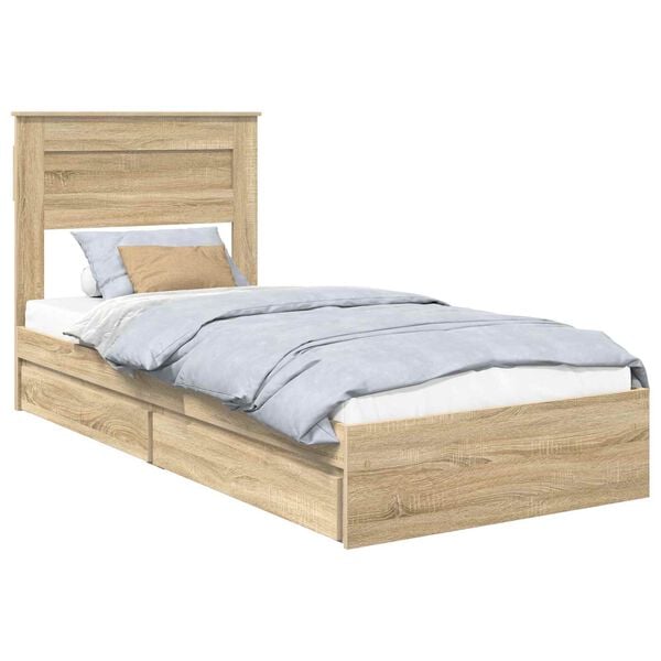 vidaXL Storage Bed with Drawer Sonoma Oak 90 x 200 cm Engineered Wood
