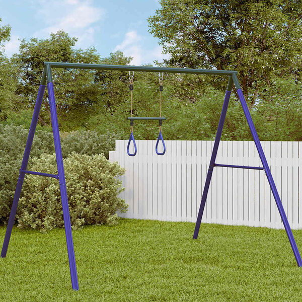vidaXL Trapeze Bar with Gym Rings for Kids Blue and Dark Green Steel