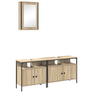 vidaXL Bathroom Furniture Set with Shelf 3 pcs Brown Engineered wood