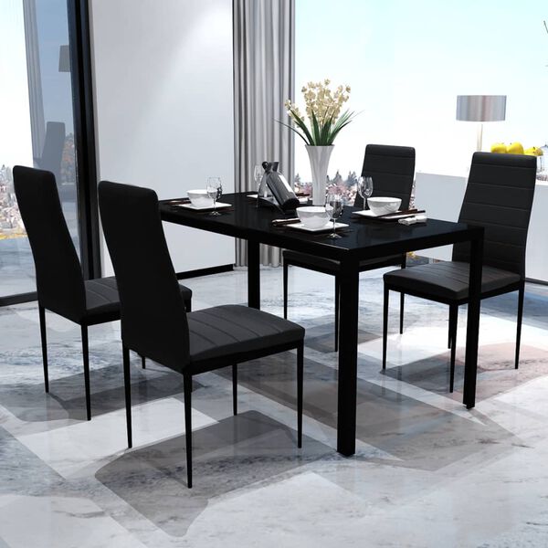 vidaXL Contemporary Dining Set with Table and 4 Chairs Black
