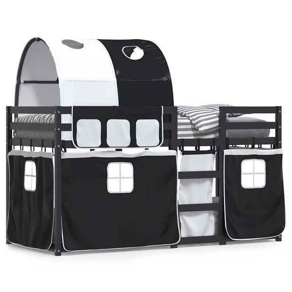 vidaXL Bunk Bed without Mattress White&Black 90x190 cm Single Solid Wood Pine