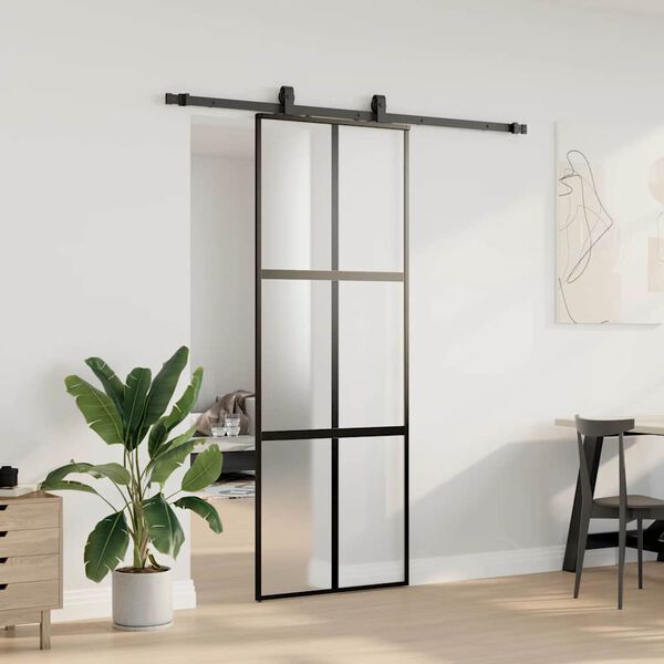 vidaXL Sliding Door with Hardware Set Black 76x205 cm Tempered Glass