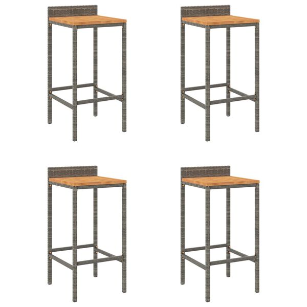 vidaXL Bar Stools 4 pcs Grey Poly Rattan and Solid Wood Acacia
