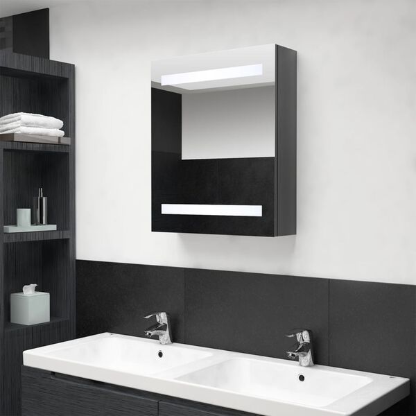 vidaXL LED Bathroom Mirror Cabinet Shining Grey 50x14x60 cm