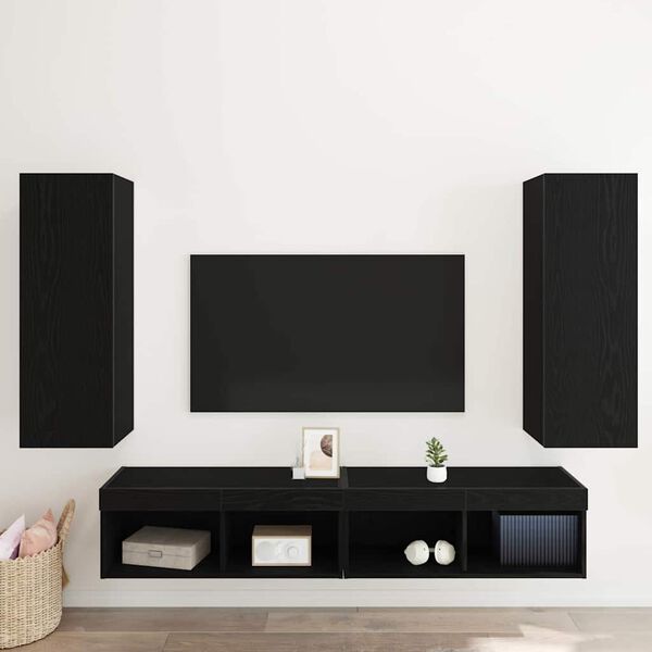 vidaXL Wall TV Cabinet Wall-mounted 2 pcs Black Oak 30.5 x 30 x 90 cm