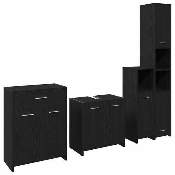 vidaXL Bathroom Furniture Set 4 pcs Black Oak Engineered Wood