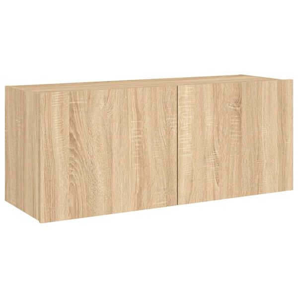 vidaXL TV Wall Cabinet with LED Lights Sonoma Oak 100x35x41 cm