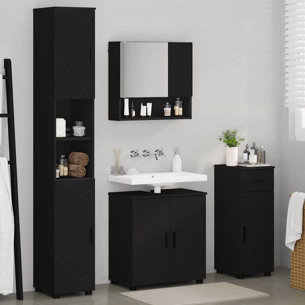 vidaXL Bathroom Furniture Set 4 pcs Black Engineered wood & Metal