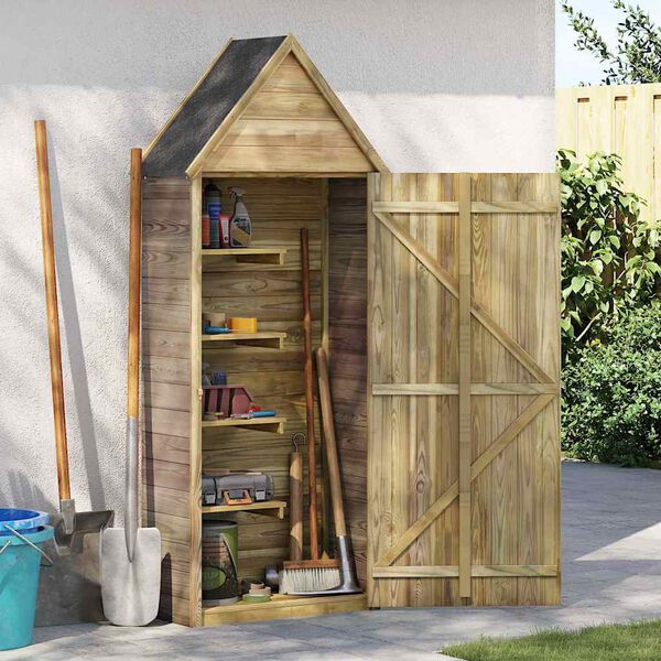 vidaXL Garden Tool Shed with Door 69.5x32x178 cm Impregnated Pinewood