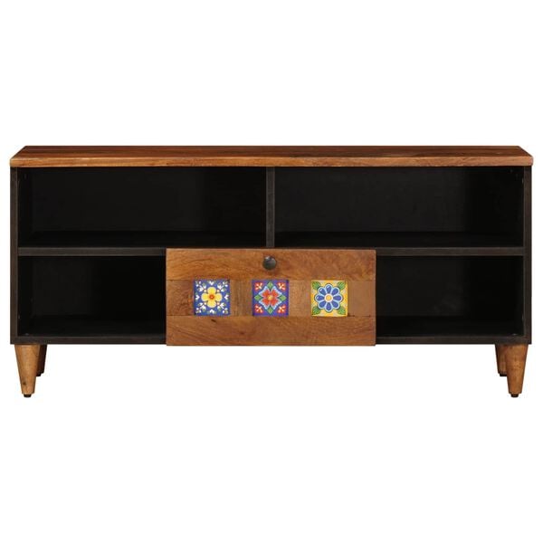 vidaXL TV Cabinet with Drawer Walnut 100 x 33 x 46 cm Solid Mango Wood