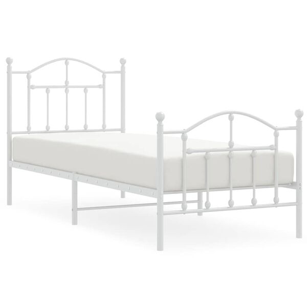 vidaXL Metal Bed Frame without Mattress with Footboard White 90x190cm