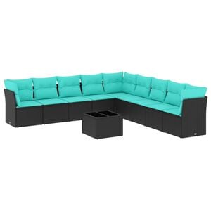 vidaXL 10 Piece Garden Sofa Set with Cushions Black Poly Rattan