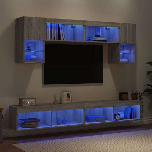 vidaXL 6 Piece TV Wall Units with LED Grey Sonoma Engineered Wood