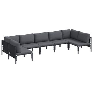vidaXL Garden Sofa Set with Cushion 7 pcs Black Steel