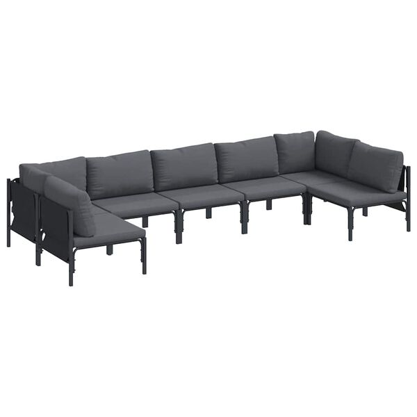 vidaXL Garden Sofa Set with Cushion 7 pcs Black Steel