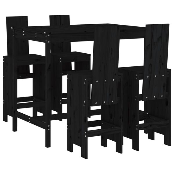 vidaXL 5 Piece Garden Bar Set Black Solid Wood Pine