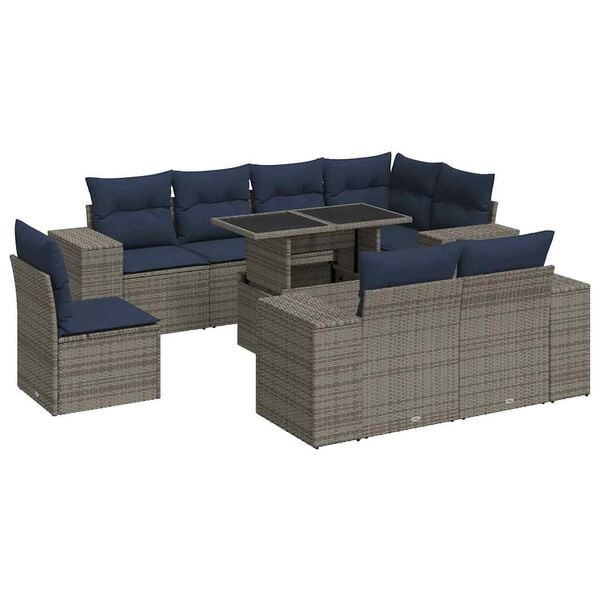 vidaXL 9 Piece Garden Sofa Set with Cushions Grey Poly Rattan Acacia