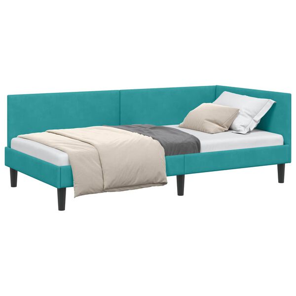 vidaXL Corner Bed Frame with Headboard Turquoise 90 cm x 190 cm Velvet