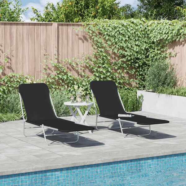 vidaXL Folding Sun Loungers 2 pcs Steel and Fabric Black